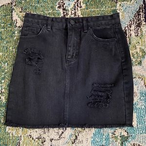 Distressed Black Denim Skirt
